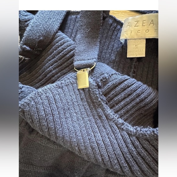 Brazeau Tricot Knit Overall Jumpsuit Sz S Made In USA Navy Blue Cotton Lux Boho - Picture 8 of 11